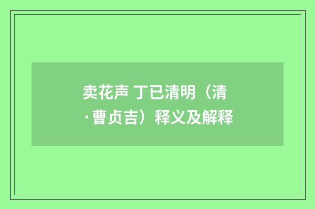 卖花声 丁已清明（清·曹贞吉）释义及解释