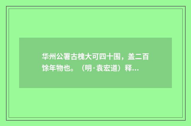 华州公署古槐大可四十围，盖二百馀年物也。（明·袁宏道）释义及解释