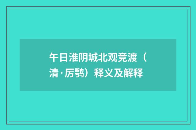 午日淮阴城北观竞渡（清·厉鹗）释义及解释