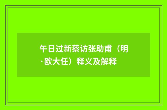 午日过新蔡访张助甫（明·欧大任）释义及解释