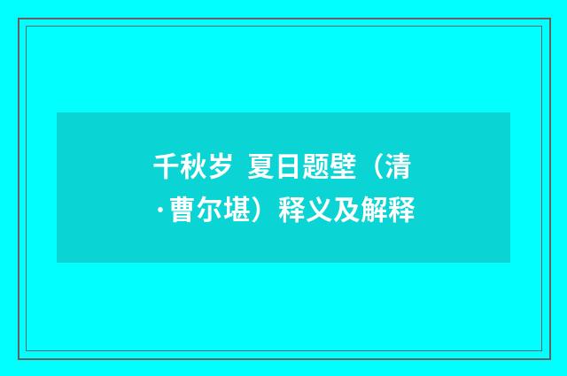 千秋岁 夏日题壁（清·曹尔堪）释义及解释