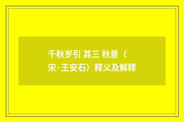 千秋岁引 其三 秋景（宋·王安石）释义及解释