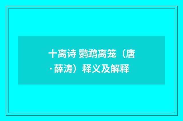 十离诗 鹦鹉离笼（唐·薛涛）释义及解释