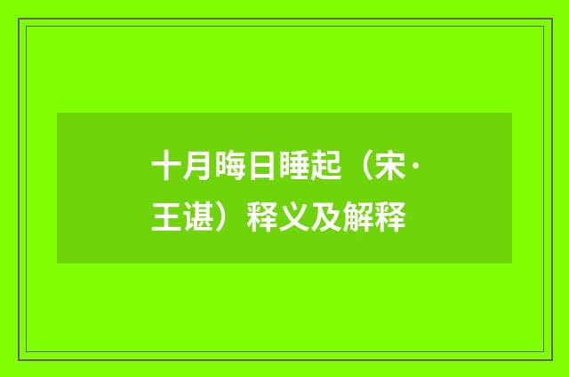 十月晦日睡起（宋·王谌）释义及解释
