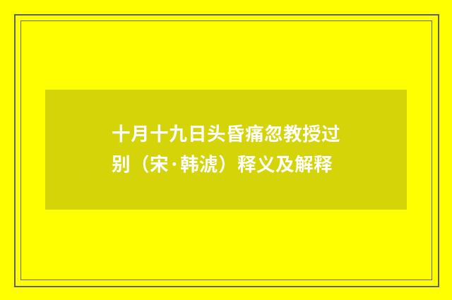十月十九日头昏痛忽教授过别（宋·韩淲）释义及解释