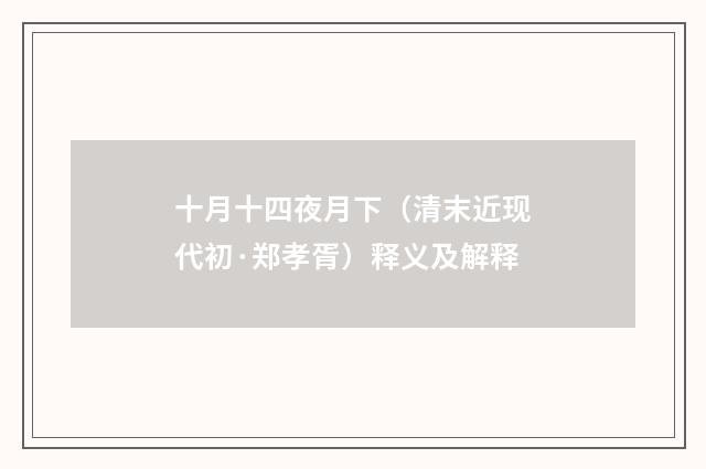 十月十四夜月下（清末近现代初·郑孝胥）释义及解释
