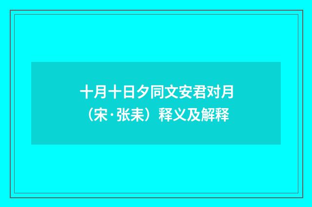 十月十日夕同文安君对月（宋·张耒）释义及解释
