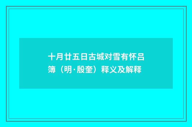 十月廿五日古城对雪有怀吕簿（明·殷奎）释义及解释