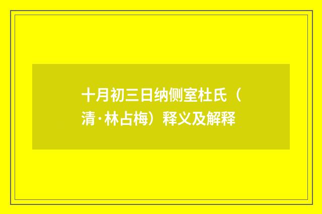 十月初三日纳侧室杜氏（清·林占梅）释义及解释