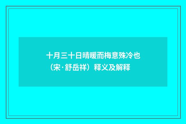 十月三十日晴暖而梅意殊冷也（宋·舒岳祥）释义及解释
