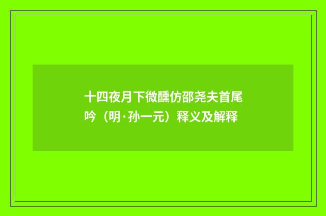 十四夜月下微醺仿邵尧夫首尾吟（明·孙一元）释义及解释