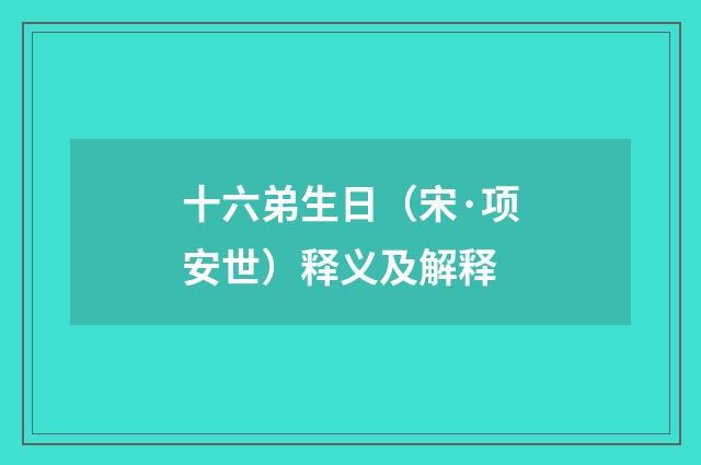 十六弟生日（宋·项安世）释义及解释