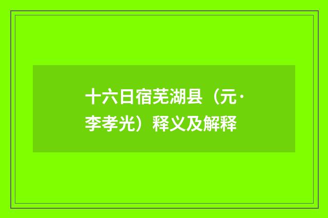 十六日宿芜湖县（元·李孝光）释义及解释