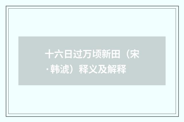 十六日过万顷新田（宋·韩淲）释义及解释