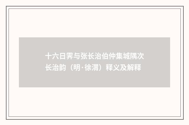 十六日霁与张长治伯仲集城隅次长治韵（明·徐渭）释义及解释