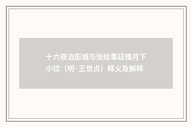 十六夜泊彭城与张给事廷槐月下小饮（明·王世贞）释义及解释