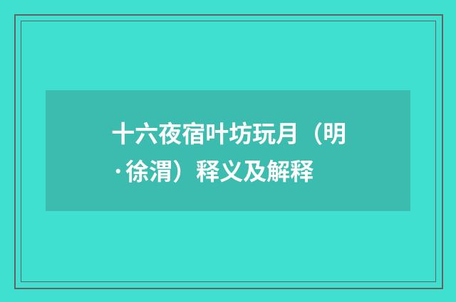 十六夜宿叶坊玩月（明·徐渭）释义及解释