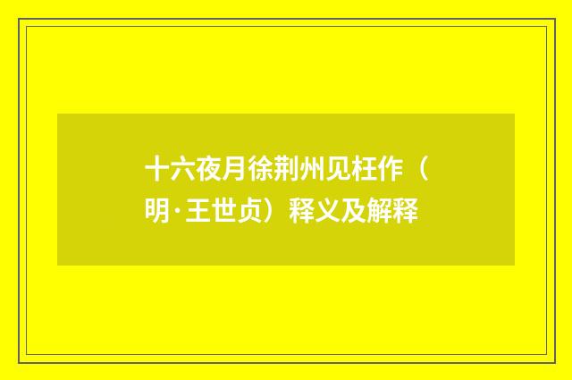 十六夜月徐荆州见枉作（明·王世贞）释义及解释