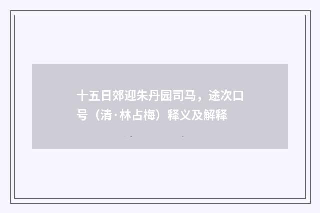 十五日郊迎朱丹园司马，途次口号（清·林占梅）释义及解释