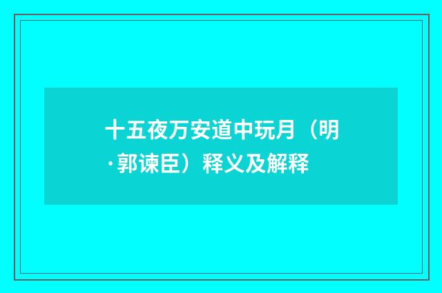 十五夜万安道中玩月（明·郭谏臣）释义及解释