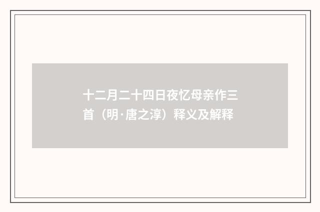 十二月二十四日夜忆母亲作三首（明·唐之淳）释义及解释