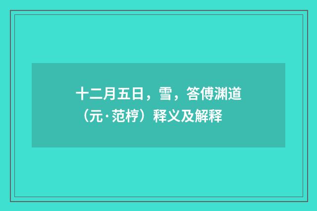 十二月五日，雪，答傅渊道（元·范梈）释义及解释