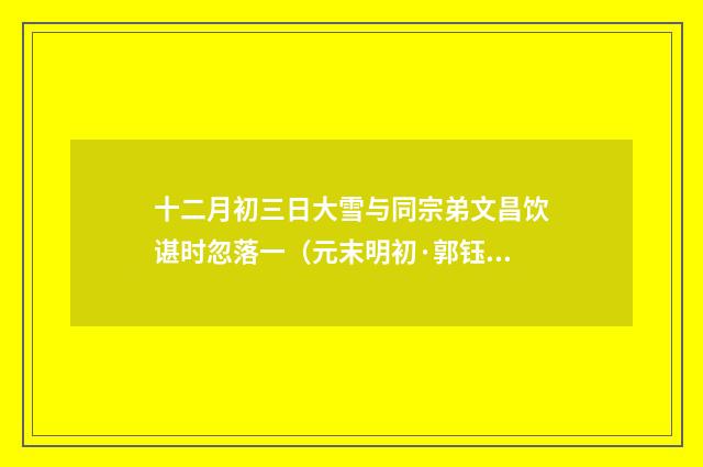十二月初三日大雪与同宗弟文昌饮谌时忽落一（元末明初·郭钰）释义及解释