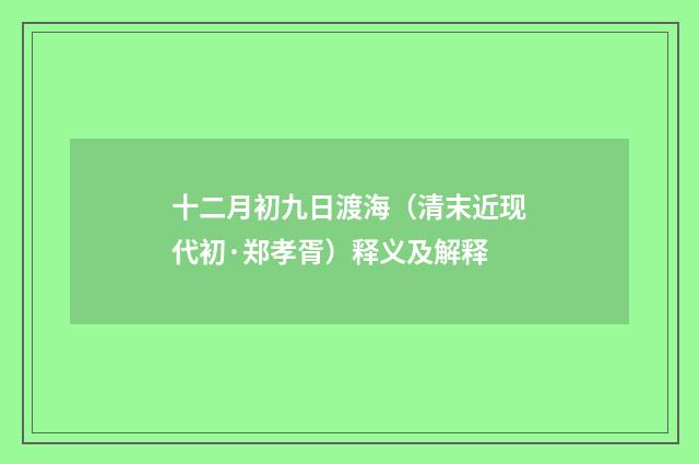十二月初九日渡海（清末近现代初·郑孝胥）释义及解释