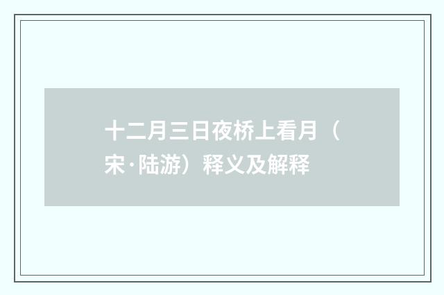 十二月三日夜桥上看月（宋·陆游）释义及解释