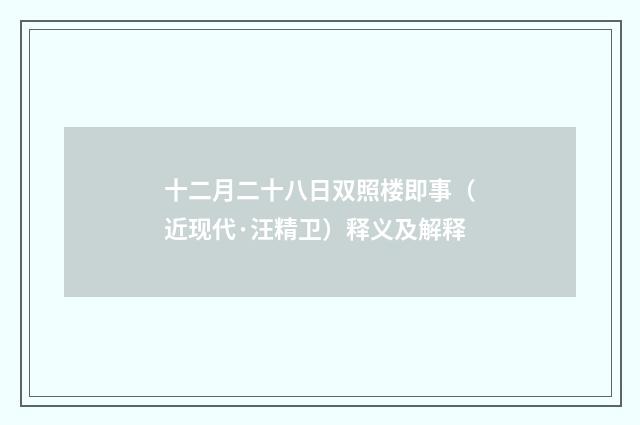 十二月二十八日双照楼即事（近现代·汪精卫）释义及解释