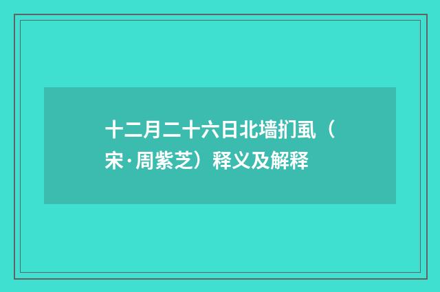 十二月二十六日北墙扪虱（宋·周紫芝）释义及解释