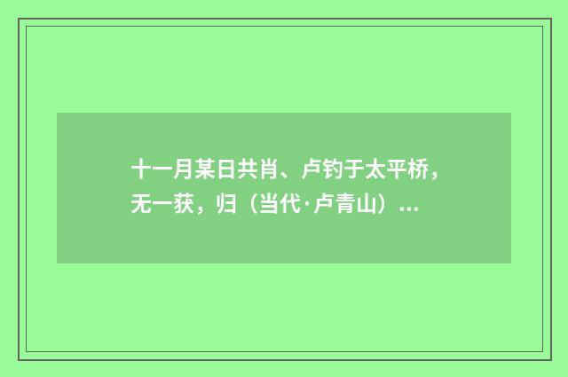十一月某日共肖、卢钓于太平桥，无一获，归（当代·卢青山）释义及解释