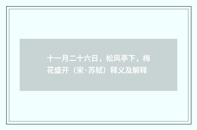 十一月二十六日，松风亭下，梅花盛开（宋·苏轼）释义及解释