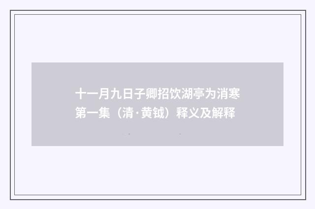十一月九日子卿招饮湖亭为消寒第一集（清·黄钺）释义及解释
