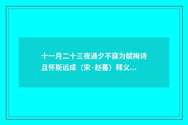 十一月二十三夜通夕不寐为赋梅诗且怀斯远成（宋·赵蕃）释义及解释
