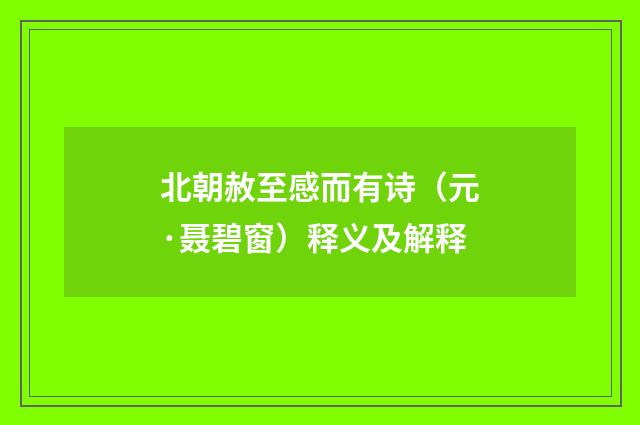 北朝赦至感而有诗（元·聂碧窗）释义及解释