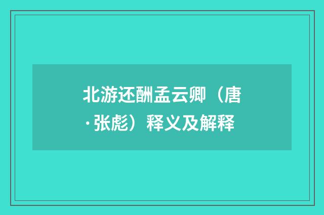 北游还酬孟云卿（唐·张彪）释义及解释