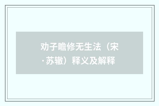 劝子瞻修无生法（宋·苏辙）释义及解释