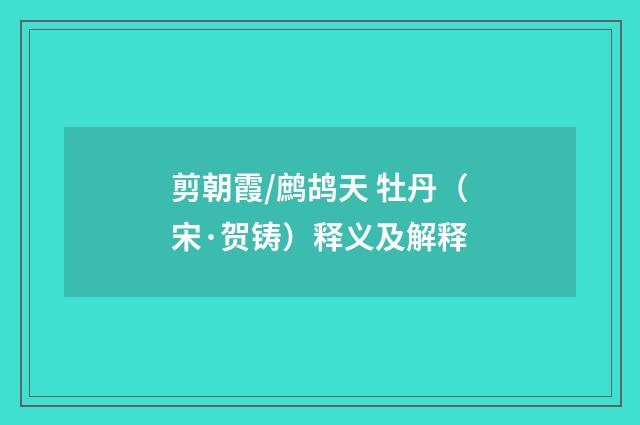 剪朝霞/鹧鸪天 牡丹（宋·贺铸）释义及解释