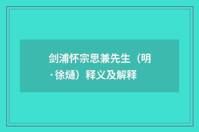 剑浦怀宗思兼先生（明·徐熥）释义及解释