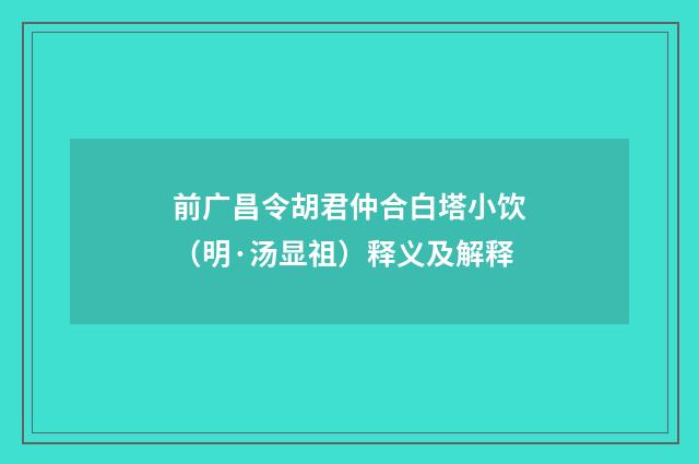 前广昌令胡君仲合白塔小饮（明·汤显祖）释义及解释