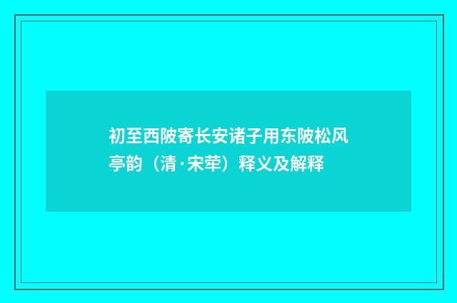 初至西陂寄长安诸子用东陂松风亭韵（清·宋荦）释义及解释