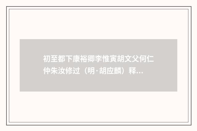 初至都下康裕卿李惟寅胡文父何仁仲朱汝修过（明·胡应麟）释义及解释