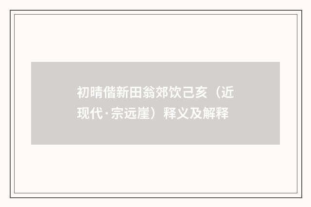 初晴偕新田翁郊饮己亥（近现代·宗远崖）释义及解释