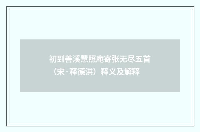 初到善溪慧照庵寄张无尽五首（宋·释德洪）释义及解释