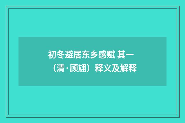 初冬避居东乡感赋 其一（清·顾翃）释义及解释
