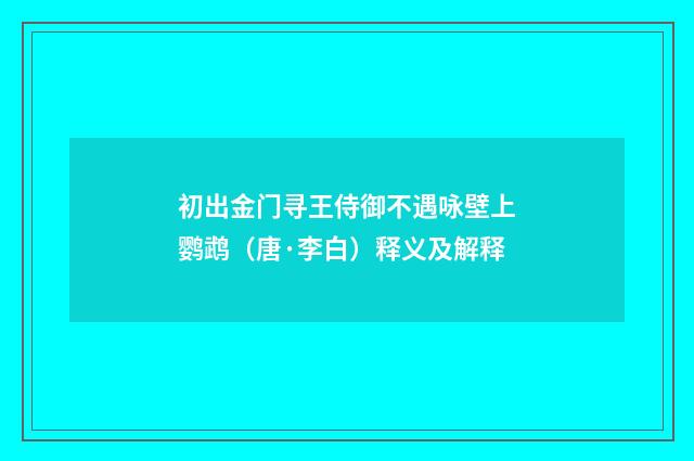 初出金门寻王侍御不遇咏壁上鹦鹉（唐·李白）释义及解释