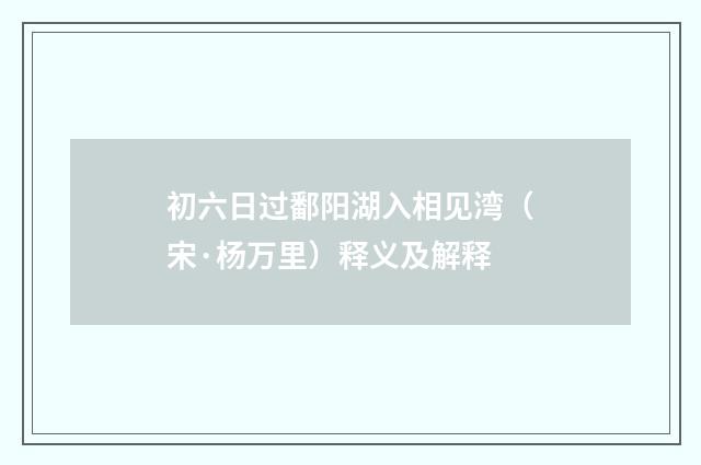 初六日过鄱阳湖入相见湾（宋·杨万里）释义及解释