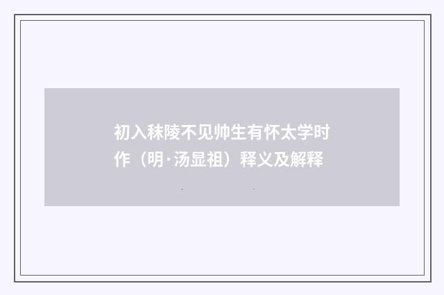 初入秣陵不见帅生有怀太学时作（明·汤显祖）释义及解释