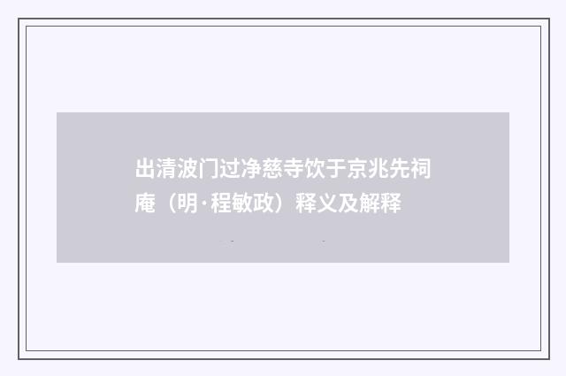 出清波门过净慈寺饮于京兆先祠庵（明·程敏政）释义及解释